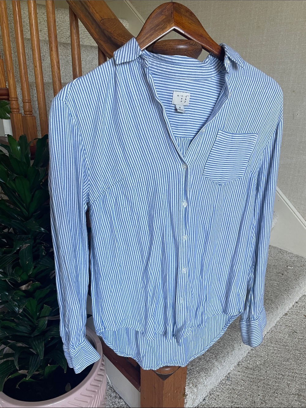 A New Day Coastal Light Blue Stripe Button-Up Shirt